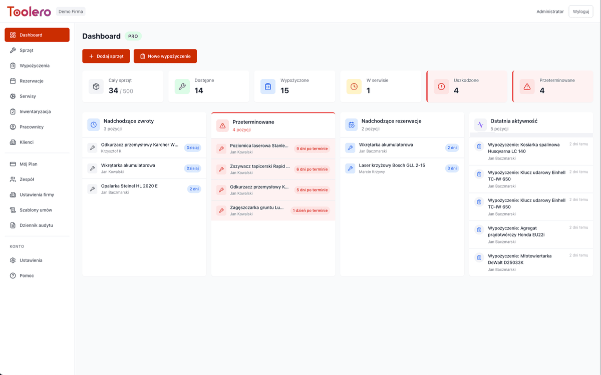 Toolero - Panel kontroli narzędzi z kodami QR